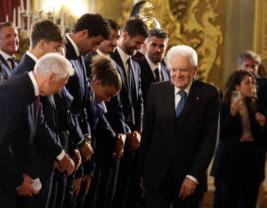 Rome - Italy, May 4, 2026: Sergio Mattarella bids farewell to the athletes. A special meeting at the Quirinale Palace between President Sergio Mattarella and the Italian women s and men s national tennis teams, who achieved an extraordinary feat: winning the 2025 Billie Jean King Cup and the 2025 Davis Cup. Talent, determination, and team spirit that have shaped the history of Italian sport.  Copyright: xmarcoxiacobuccix xipa-agency.netx xmarcoxiacobuccix IPA_Agency_IPA74427752