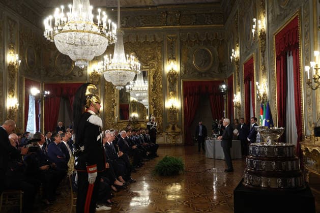 Rome - Italy, May 4, 2026: A special meeting at the Quirinale between the President of the Republic Sergio Mattarella and the Italian women s and men s national tennis teams, protagonists of an extraordinary feat: the victory of the 2025 Billie Jean King Cup and the 2025 Davis Cup. Talent, determination, and team spirit that have made the history of Italian sport.  Copyright: xmarcoxiacobuccix xipa-agency.netx xmarcoxiacobuccix IPA_Agency_IPA74428404