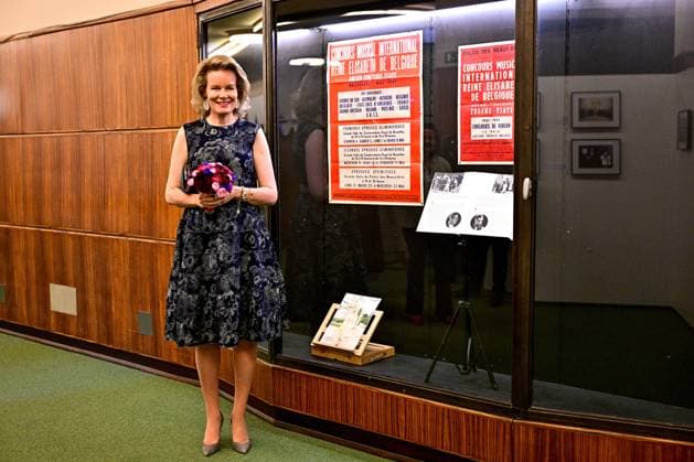 Queen Mathilde of Belgium attends a royal visit to the 75 years of history exhibition on the Queen Elisabeth Competition, at the Brussels Flagey concert hall, Monday 04 May 2026. This year s edition of the competition, focusing on the cello, takes place from 4 tot 30 May.  DIRKxWAEM 172855284