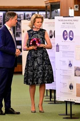 Historian Peter Francois and Queen Mathilde of Belgium attend a royal visit to the 75 years of history exhibition on the Queen Elisabeth Competition, at the Brussels Flagey concert hall, Monday 04 May 2026. This year s edition of the competition, focusing on the cello, takes place from 4 tot 30 May.  DIRKxWAEM 172855429