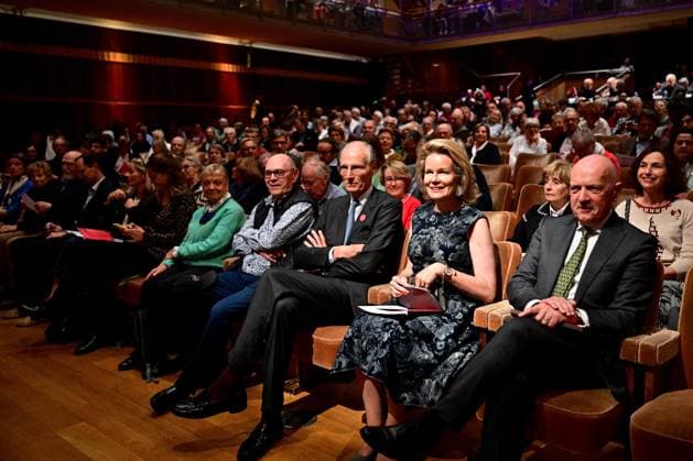 Queen Elisabeth Competition President Count Yvan de Launoit and Queen Mathilde of Belgium attend the first round of the Queen Elisabeth Cello Competition, at the Brussels Flagey concert hall, Monday 04 May 2026. This year s edition of the competition for career-starting musicians takes place from 4 tot 30 May.  DIRKxWAEM 172856661