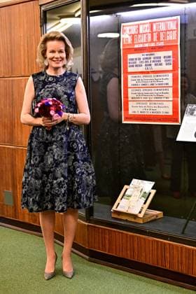 Queen Mathilde of Belgium attends the 75 years of history exhibition on the Queen Elisabeth Competition, at the Brussels Flagey concert hall, Monday 04 May 2026. This year s edition of the competition, focusing on the cello, takes place from 4 tot 30 May.  DIRKxWAEM 172856667