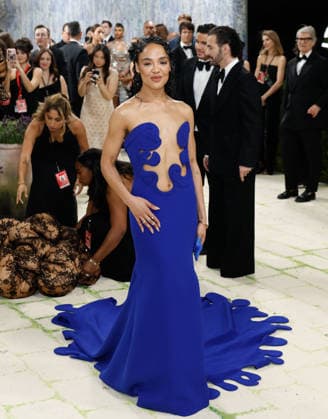 Tessa Thompson arrives on the red carpet for the 2026 Met Gala celebrating Costume Art at The Metropolitan Museum of Art on Monday, May 4, 2026 in New York City.  NYP2026050496 JOHNxANGELILLO