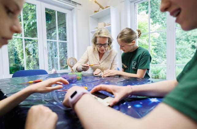Queen Mathilde of Belgium pictured during a royal visit to the VUB STEAM Academy, in Gooik, on Tuesday 05 May 2026. The King and Queen visit the province of Flemish Brabant, making several stops along the way.  BENOITxDOPPAGNE 172947265