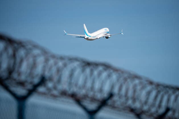 Arrivals And Departures At Warsaw Chopin Airport A Boeing 737 MAX 8 aircraft operated by Enter Air, registration SP-EXL, takes off from Warsaw Chopin Airport in Warsaw, Poland, on May 3, 2026. The airplane is operating flight E44075 to Bodrum, Turkey. Barbed wire on top of the airport perimeter fence is visible in the foreground. Warsaw Mazowieckie Poland  Copyright: xMateuszxWlodarczykx originalFilename: wlodarczyk-arrivals260503_npDa8.jpg