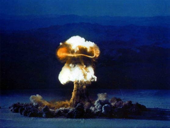 RECORD DATE NOT STATED US Nuclear device test Priscilla 700-foot balloon weapon explosion, 24 June 1957, 37 kt. US Nuclear device (bomb) test Priscilla 24 June 1957. Test Height and Type: 700 Foot Balloon with a yield of Yield: 37 kt. Weapon Explosion Editorial use only. All other uses to be cleared with the copyright owner (World History Archive), in advance., WHA_014_0326.jpg, US; Nuclear device; bomb; test; Priscilla; 24 June 1957; 700 foot balloon; yield; 37 kt; weapon; explosion; atomic; detonation; mushroom cloud; Cold War; Nevada Test Site; United States; military; defense; historical; nuclear testing; radiation; fallout; destructive; power; energy; destructive force; atomic bomb; nuclear explosion; test site; historical event. Copyright: xx