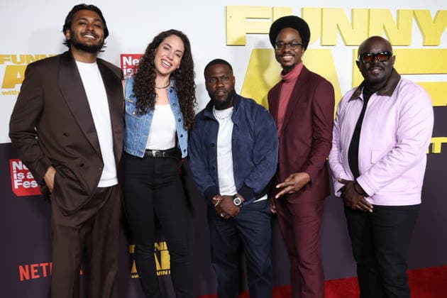 LOS ANGELES, CALIFORNIA - MAY 05: Usama Siddiquee, Caitlin Peluffo, Kevin Hart, Ron Taylor and Reg Thomas at as Netflix Is A Joke Festival Presents: Funny AF with Kevin Hart at The United Theater on Broadway on May 05, 2026 in Los Angeles, California. Credit: USA  - ZUMAa123 20260505_zaa_a123_046 Copyright: xAdMediax