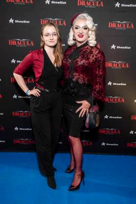 ABB DRACULA daughter Kira Teichert and Sheila Wolf on the blue carpet at the premiere of Dracula The Musical at BlueMax Theater on 05 05 2026 in Berlin Berlin Germany