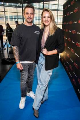 ABB DRACULA Marc Barthel and Anna Hofbauer on the blue carpet at the premiere of Dracula The Musical at BlueMax Theater on 05 05 2026 in Berlin Berlin Germany