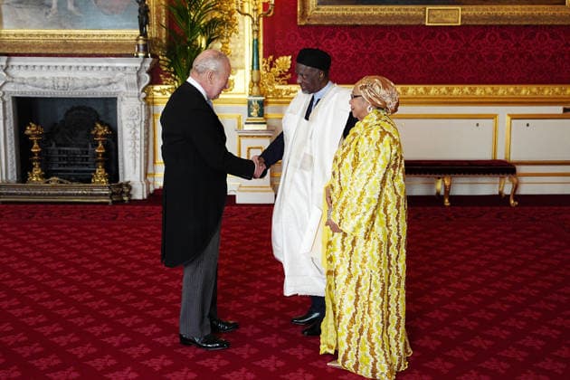Audience at St James Palace Aminu Muhammad Dalhatu, High Commissioner for Nigeria accompanied by Mrs. Dalhatu, presents his credentials during an audience with King Charles III (left) at St James s Palace, London. Picture date: Wednesday May 6, 2026., Credit:Aaron Chown Avalon UK  Copyright: xAaronxChownx xAvalonx 1096899775