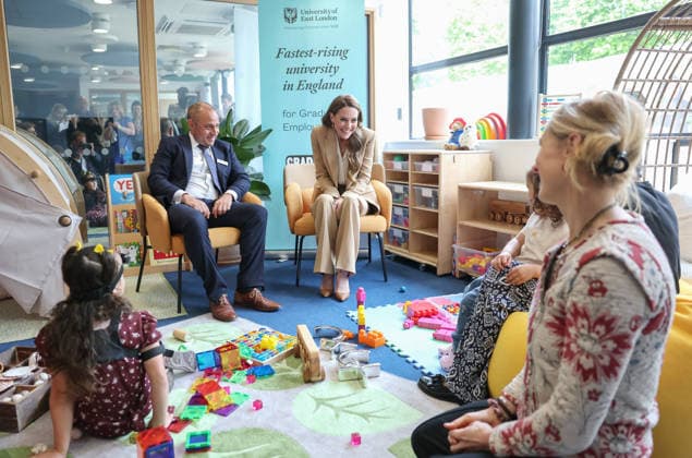 The Princess Of Wales Launches Early Childhood Guide LONDON, ENGLAND - MAY 06: Catherine, Princess of Wales smiles as she meets families with babies and young children to discuss research during the launch of Foundations for Life: A Guide to Social and Emotional Development at the University of East London on May 06, 2026 in London, England. The Princess of Wales and The Royal Foundation Centre for Early Childhood launched the new resource, which highlights the role of loving and responsive relationships play in the wellbeing of young children., Credit:Chris Jackson Avalon United Kingdom, England, London  Copyright: xChrisxJacksonx xAvalonx 1096899971