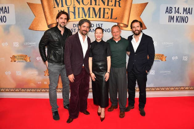 Max Wiedemann, David Dietl, Hannah Herzsprung, Maximilian Brueckner and Quirin Berg at the Ein Muechner im Himmel Der Tod ist erst der Anfang cinema premiere on 6 05 2026 in Munich Ein Muenchner im Himmel film premiere in Munich