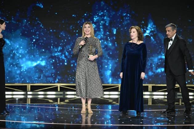 Rome, 71st edition of the David di Donatello Awards, Broadcast. In the photo: Bianca Balti, Stefania Sandrelli, Flavio Insinna, Vittorio Storaro,  Copyright: xMaurizioxD Avanzox xipa-agency.netx xDxAvanzo Provvisionato Landix IPA_Agency_IPA74481128