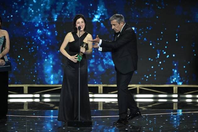 Rome, 71st David di Donatello Awards, Broadcast. Pictured: Flavio Insinna, Margherita Vicario, Margherita Spampinato  Copyright: xMaurizioxD Avanzox xipa-agency.netx xDxAvanzo Provvisionato Landix IPA_Agency_IPA74481253