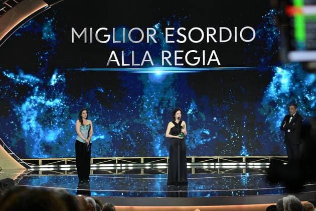 Rome, 71st David di Donatello Awards, Broadcast. Pictured: Flavio Insinna, Margherita Vicario, Margherita Spampinato  Copyright: xMaurizioxD Avanzox xipa-agency.netx xDxAvanzo Provvisionato Landix IPA_Agency_IPA74481256