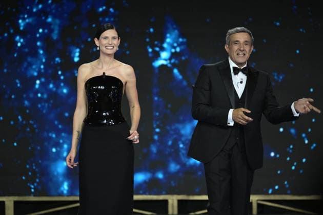 Rome, 71st David di Donatello Awards, Broadcast. Pictured: Bianca Balti, Flavio Insinna  Copyright: xMaurizioxD Avanzox xipa-agency.netx xDxAvanzo Provvisionato Landix IPA_Agency_IPA74481260