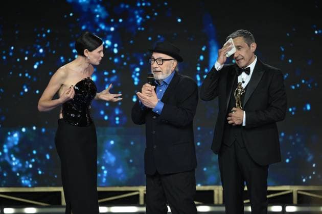 Rome, 71st David di Donatello Awards, Broadcast. Pictured: Bianca Balti, Flavio Insinna, Gianni Amelio  Copyright: xMaurizioxD Avanzox xipa-agency.netx xDxAvanzo Provvisionato Landix IPA_Agency_IPA74481280