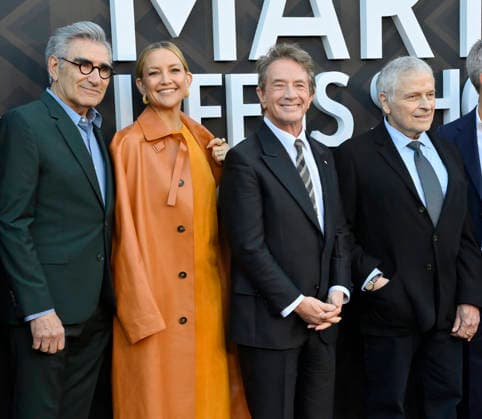 Eugene Levin, Kate Hudson, Martin Short and Lawrence Kasden (L-R) attend the premiere of Netflix s documentary Marty Life Is Short at the Egyptian Theatre in the Hollywood section of Los Angeles on Wednesday, May 6, 2026. Storyline: The definitive documentary on comedian Martin Short, exploring his career across film, television, theater and comedy.  LAP2026050623 JIMxRUYMEN