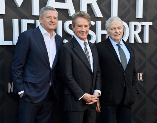 Ted Sarandos, Martin Short and Lawrence Kasden (L-R) attend the premiere of Netflix s documentary Marty Life Is Short at the Egyptian Theatre in the Hollywood section of Los Angeles on Wednesday, May 6, 2026. Storyline: The definitive documentary on comedian Martin Short, exploring his career across film, television, theater and comedy.  LAP2026050624 JIMxRUYMEN