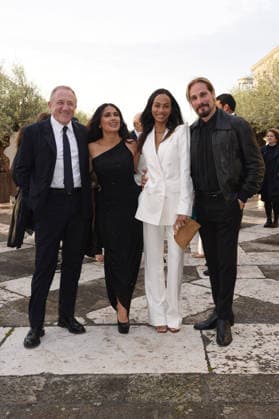 Venice, Pinault Foundation gala dinner on the island of San Giorgio, in the photo: Salma Hayek, François-Henri Pinault, Zoe Saldana, Marco Perego  Copyright: xFRANCESCAxVIECELIx xipa-agency.netx xFrancescaxViecelix IPA_Agency_IPA74479808