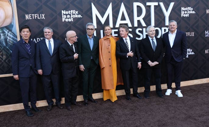 Arrivals for the Los Angeles premiere of Netflix s Marty, Life Is Short at The Egyptian Theatre Featuring: Dan Lin, Kate Hudson, Adam Del Deo, Eugene Levy, Ted Sarandos, Martin Short, Paul Shaffer, Lawrence Kasdan Where: Los Angeles, California, United States When: 06 May 2026 Credit: Faye s Vision Cover Images EDITORIAL USE ONLY. NOT FOR USE BY NEWSPAPERS BASED IN THE UK. Copyright: xx coverimg55669542