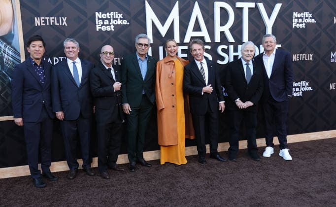 Arrivals for the Los Angeles premiere of Netflix s Marty, Life Is Short at The Egyptian Theatre Featuring: Dan Lin, Kate Hudson, Adam Del Deo, Eugene Levy, Ted Sarandos, Martin Short, Paul Shaffer, Lawrence Kasdan Where: Los Angeles, California, United States When: 06 May 2026 Credit: Faye s Vision Cover Images EDITORIAL USE ONLY. NOT FOR USE BY NEWSPAPERS BASED IN THE UK. Copyright: xx coverimg55669543