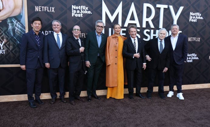 Arrivals for the Los Angeles premiere of Netflix s Marty, Life Is Short at The Egyptian Theatre Featuring: Dan Lin, Kate Hudson, Adam Del Deo, Eugene Levy, Ted Sarandos, Martin Short, Paul Shaffer, Lawrence Kasdan Where: Los Angeles, California, United States When: 06 May 2026 Credit: Faye s Vision Cover Images EDITORIAL USE ONLY. NOT FOR USE BY NEWSPAPERS BASED IN THE UK. Copyright: xx coverimg55669544