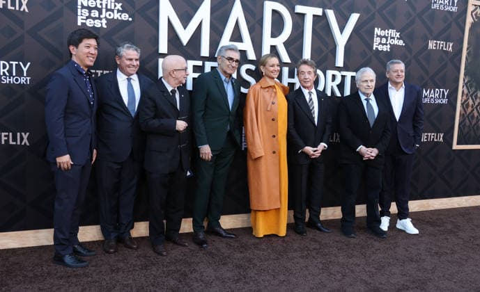 Arrivals for the Los Angeles premiere of Netflix s Marty, Life Is Short at The Egyptian Theatre Featuring: Dan Lin, Kate Hudson, Adam Del Deo, Eugene Levy, Ted Sarandos, Martin Short, Paul Shaffer, Lawrence Kasdan Where: Los Angeles, California, United States When: 06 May 2026 Credit: Faye s Vision Cover Images EDITORIAL USE ONLY. NOT FOR USE BY NEWSPAPERS BASED IN THE UK. Copyright: xx coverimg55669539