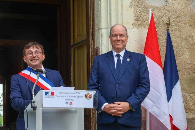 Prince Albert II Visit To Montresor S.A.S. Prince Albert II of Monaco visits Montrésor, Indre-et-Loire, France on May 6, 2026, following the footsteps of one of his ancestors, Imbert de Batarnay (1438-1523). Welcomed by the prefect of Indre-et-Loire and Frédéric Gaultier, mayor of Montrésor, the Sovereign Prince visited the collegiate church where Imbert de Batarnay rests before touring the château and addressing the local population gathered in the park. Photo by Pascal Avenet ABACAPRESS.COM Montresor Indre-et-Loire (37) France  Copyright: xAvenetxPascal ABACAx