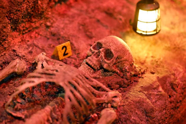 A re-enactment of the excavation of John Wayne Gacys victims on display in the True Crime exhibition Serial Killer in Cologne Ehrenfeld Cologne, 07 05 2026 NRW Germany Copyright: xChristophxHardtx