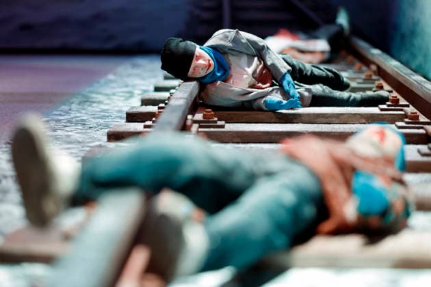 Victims of Andrei Chikatilo, the Butcher of Rostov, lie on railroad tracks on display in True Crime exhibition Serial Killer in Cologne Ehrenfeld Cologne, 07 05 2026 NRW Germany Copyright: xChristophxHardtx