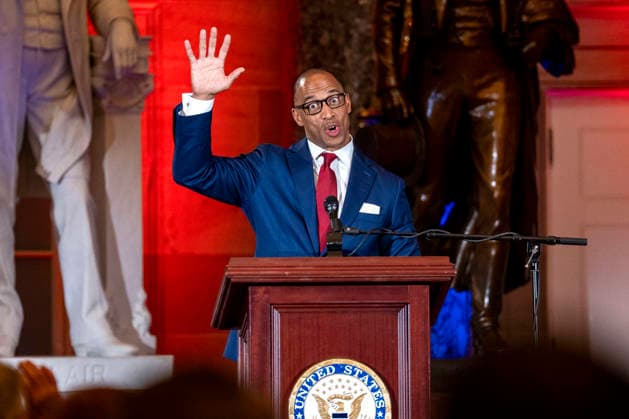 Secretary of Housing and Urban Development Scott Turner speaks during an observance celebrating the 75th National Day of Prayer in Statuary Hall at the U.S. Capitol in Washington, DC on Thursday, May 7, 2026. The National Day of Prayer was created in 1952 as an annual observance held on the first Thursday in May to encourage all faiths to pray for the nation.  WAP20260507319 BONNIExCASH