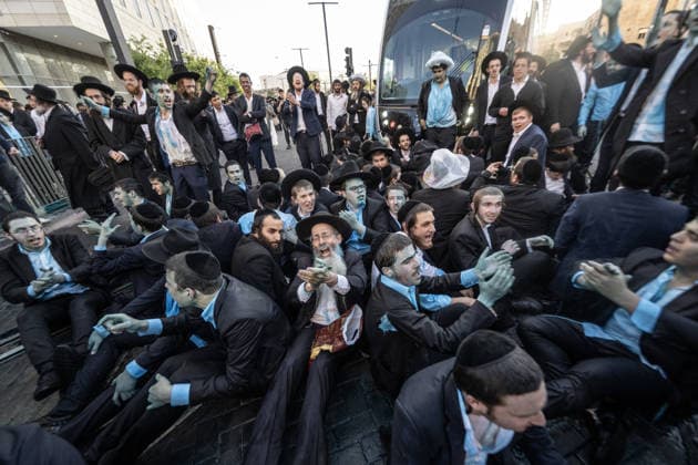 Ultra-Orthodox Jews protest mandatory military service in Jerusalem JERUSALEM - MAY 7: Israeli police use water cannons to disperse Ultra-Orthodox Jewish (Haredi) protesters blocking roads by lying on the ground during a demonstration against the arrest of several yeshiva students over mandatory military service in West Jerusalem on May 7, 2026. Mostafa Alkharouf Anadolu Jerusalem Israel. Editorial use only. Please get in touch for any other usage.  Copyright: x2026xAnadoluxMostafaxAlkharoufx