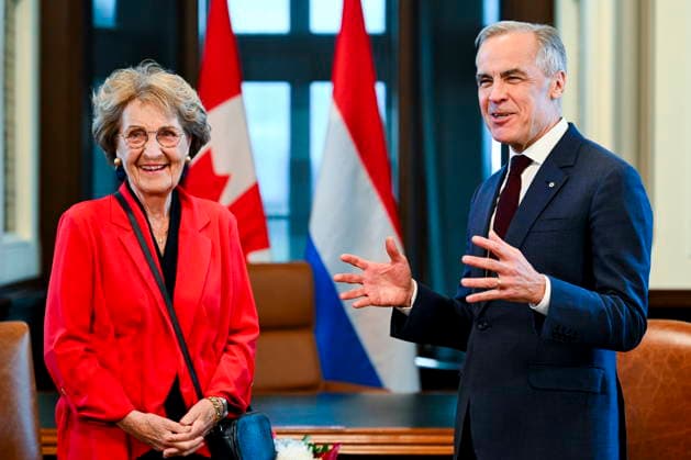May 7, 2026, Ottawa, On, Canada: Prime Minister Mark Carney, right, meets with Princess Margriet of the Netherlands in his West Block office during an official visit in Ottawa, on Thursday, May 7, 2026. Ottawa Canada  - ZUMAc35_ 20260507_zaf_c35_062 Copyright: xSpencerxColbyx