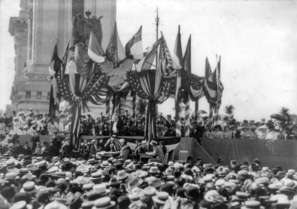 RECORD DATE NOT STATED Illustration called Delivering the Address 1901. Delivering the Address 1901. President William McKinley making a speech to the crowd. Unknown Editorial use only. All other uses to be cleared with the copyright owner (World History Archive), in advance., WHA_034_0250.jpg, President William McKinley; speech; address; crowd; 1901; delivering; public speaking; historical; event; American history; president; public address; orator; audience; political; leader; United States; ceremony; formal; occasion; speaking; communication; speaking engagement; public figure; government; leader; speaking to crowd; addressing audience; public speaking event; historical moment; important speech. Copyright: xx