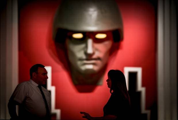 Russia Art Military History Exhibition 9159447 07.05.2026 People attend a press preview of the exhibition titled Russian Imperative at the Manege Central Exhibition Hall in St. Petersburg, Russia. The project explores the interpretation of military events in Russia s history - from the formation of the Russian state to the present day - through art. Alexei Danichev Sputnik St. Petersburg Russia  Copyright: xAlexeixDanichevx