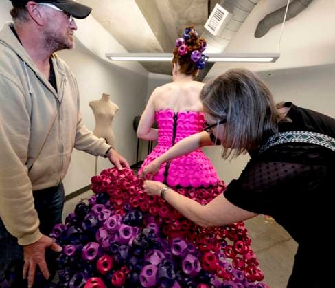 May 07,, 2026 - Denver, Colorado, USA - Backstage at the 20th Annual Denver Paper Fashion Show. Using only paper to create haute couture, fashion designers created dozens of wearable art designs for this year s show themed Folded in Time. Produced by the One Club for Creativity Denver, the runway show is a fundraiser for Downtown Aurora Visual Arts, which provides after-school arts programs for local youth. Denver USA  - ZUMAce6_ 20260507_zaf_ce6_017 Copyright: xBrianxCahnx