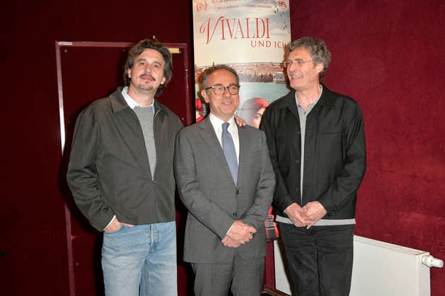 Damiano Michieletto, Luigi Estero and Martin Kochendörfer at the premiere of the feature film Vivaldi und ich at Cinema Paris Berlin, 07 05 2026 Foto:xM.xBehrensx xFuturexImagex behrens_6515