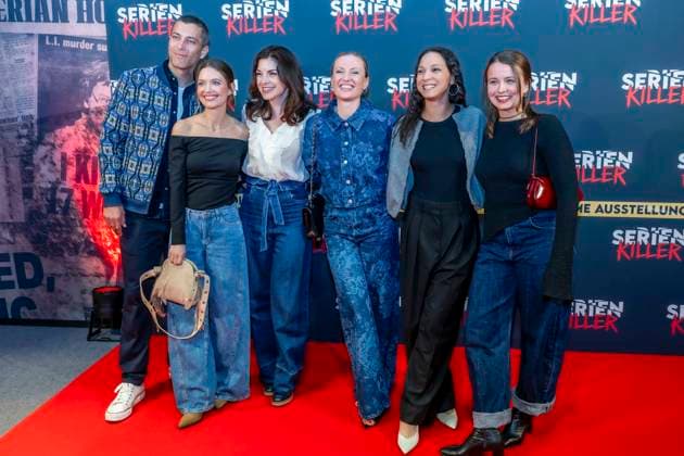 ABB SERIENKILLER Florian Thunemann Actor , Amrei Haardt Actress , Bianca Hein Actress , Ania Niedieck Actress , Shaolyn Fernandez Actress , Julia Wiedemann Actress at the opening of the True Crime Exhibition Serial Killer on 07 05 2026 in Cologne Ehrenfeld NRW Germany