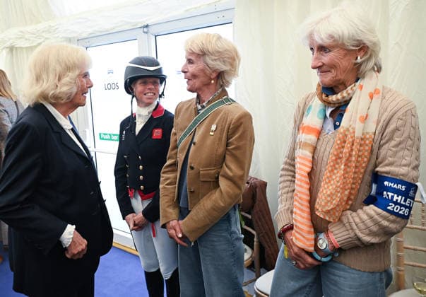 Queen Camilla meets Ebony Horse Club members Her Majesty, Queen Camilla, President of the Ebony Horse Club and Patron of the British Equestrian Federation, will meet members of the Ebony Horse Club as they demonstrate their skills during a short display at Badminton Horse Trials, which has selected Ebony Horse Club as its chosen charity this year. The Queen will also meet Badminton Horse Trials supporter and guests, including riders, past winners and representatives from the British Equestrian Federation. PIC: HRH The Queen meets Ros Canter (currently leading at The Trials on Ã¢GruffaloÃ¢ having had a baby 3.5 months ago) Ginny Elliot and Lucinda Green who won six times., Credit:Eddie Mulholland PA ROTA - B68 Avalon UK, Badmin  Copyright: xEddiexMulhollandx xPAxROTAx-xB68x xAvalonx 1097354351