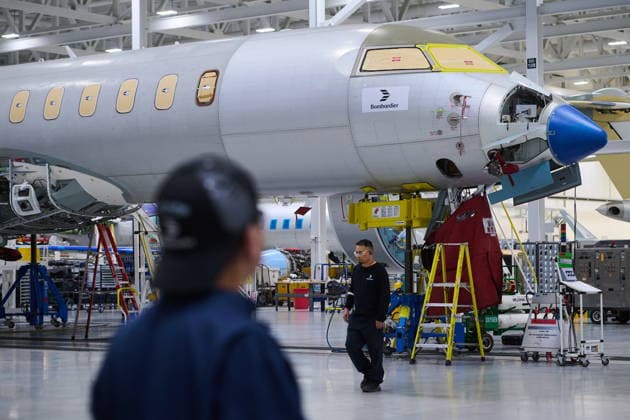May 8, 2026, Toronto, On, Canada: Jet planes are assembled at Bombardier s aircraft assembly centre in Mississauga, Ont., on Friday, May 8, 2026. Toronto Canada  - ZUMAc35_ 20260508_zaf_c35_031 Copyright: xSammyxKoganx