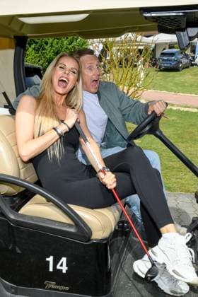 ABB PROMIGOLF Janice Saengerin with Patrick Kalupa actor as guest at the first Charity Promi AM Golfrunier zu gunstemn von Kinderwohl Berlin und Geka e V at the Golf und Country Club am Motzener See in Mittenwalde Brandenburg on 09 05 2026 Brandenburg Germany