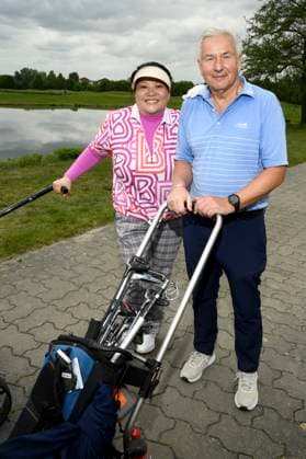ABB PROMIGOLF Prof Yu Zhang host with Klaus Wowereit ex mayor at the first charity celebrity AM golf tournament for the benefit of Kinderwohl Berlin and Geka e V at the Golf and Country Club am Motzener See in Mittenwalde Brandenburg on 09 05 2026 Brandenburg Germany