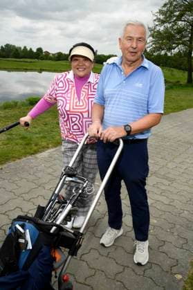 ABB PROMIGOLF Prof Yu Zhang host with Klaus Wowereit ex mayor at the first charity celebrity AM golf tournament for the benefit of Kinderwohl Berlin and Geka e V at the Golf and Country Club am Motzener See in Mittenwalde Brandenburg on 09 05 2026 Brandenburg Germany