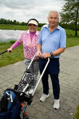 ABB PROMIGOLF Prof Yu Zhang host with Klaus Wowereit ex mayor at the first charity celebrity AM golf tournament for the benefit of Kinderwohl Berlin and Geka e V at the Golf and Country Club am Motzener See in Mittenwalde Brandenburg on 09 05 2026 Brandenburg Germany