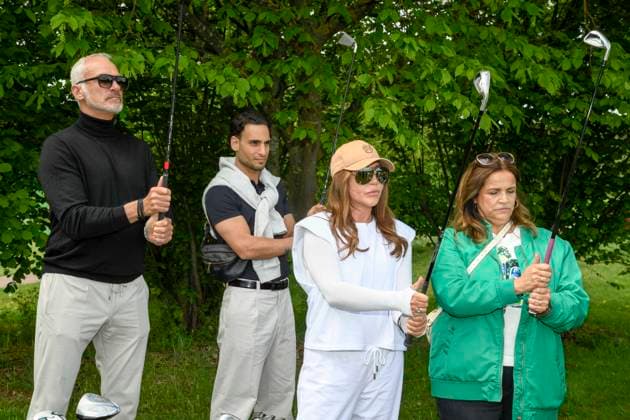 ABB PROMIGOLF Simone Thomalla friend Rene Merten Timor Uelker Rebecca Immanuel as a guest at the first charity celebrity AM golf tournament for the benefit of Kinderwohl Berlin and Geka e V at the Golf und Country Club am Motzener See in Mittenwalde Brandenburg on 09 05 2026 Brandenburg Germany