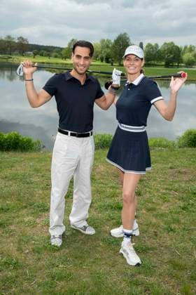 ABB PROMIGOLF Timur Uelker with Rebecca Kunikowski host at the first charity celebrity AM golf tournament for the benefit of Kinderwohl Berlin and Geka e V at the Golf und Country Club am Motzener See in Mittenwalde Brandenburg on 09 05 2026 Brandenburg Germany