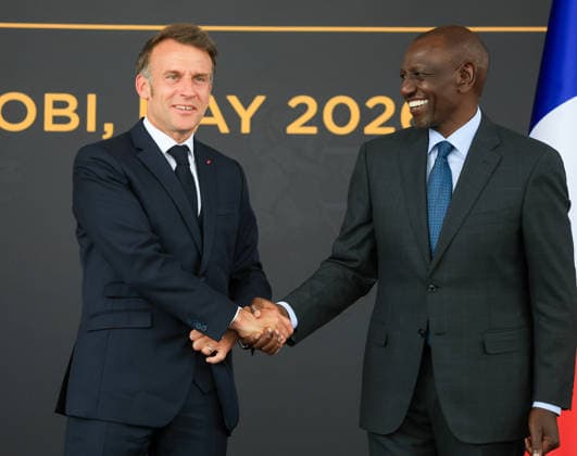 News Bilder des Tages French President Emmanuel Macron in Kenya NAIROBI, KENYA - MAY 10: French President Emmanuel Macron (L) meets with Kenyan President William Ruto (R) during an official visit in Nairobi, Kenya, on May 10, 2026. Lucas Mukasa Anadolu Nairobi Kenya. Editorial use only. Please get in touch for any other usage.  Copyright: x2026xAnadoluxLucasxMukasax