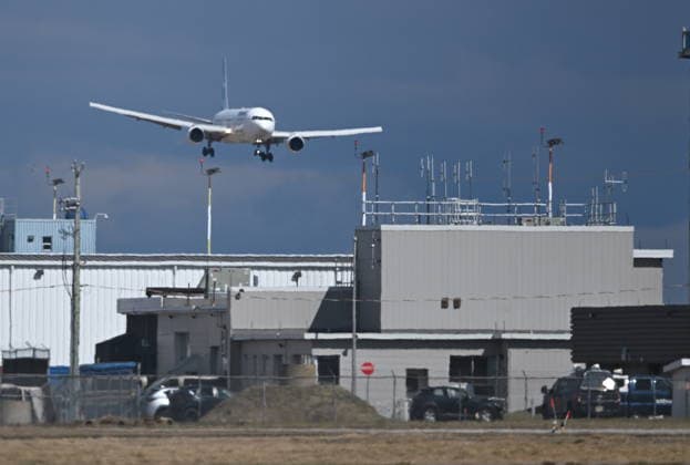 May 10, 2026, Saguenay, Pq, Canada: A Euroatlantic Boeing 767 lands at the Bagotville airport in Saguenay, Que. on Sunday, May 10, 2026. The plane is carrying four Canadians that were on a cruise ship that was affected with Hantavirus. Saguenay Canada  - ZUMAc35_ 20260510_zaf_c35_086 Copyright: xJacquesxBoissinotx