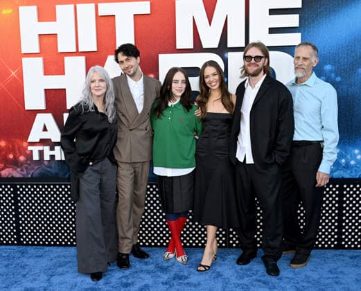 Los Angeles Premiere Of Paramount Pictures Billie Eilish: Hit Me Hard And Soft - The Tour Live in 3D held at the Village Theater in Westwood, United States - 6 MAY 2026. Maggie Baird, Nat Wolff, Billie Eilish, Claudia Sulewski, Finneas O Connell and Patrick O Connell attend the Los Angeles Premiere Of Paramount Pictures Billie Eilish: Hit Me Hard And Soft - the Tour Live in 3D held at the Village Theater. Westwood United States Copyright: xAlbertxL.xOrtegax xSOPAxImagesx Billie EilishHitMeHardAndSoft_3381